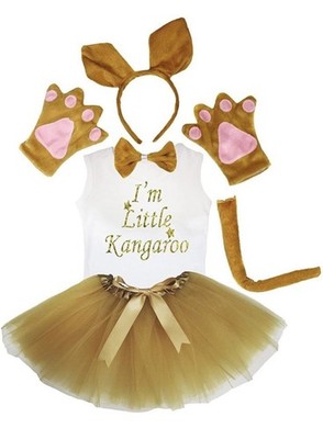 Petitebelle Headband Bowtie Tail Gloves Shirt Skirt 6pc Kangaroo Costume 6-8 Y