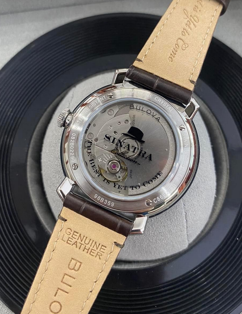Pre-owned Bulova Frank Sinatra Automatic Sapphire White Dial Leather Band Watch 96b359