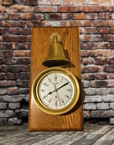ART TEMPLE USA?? Brass Striking Bell Nautical Ships Maritime Clock On WOOD Nice!
