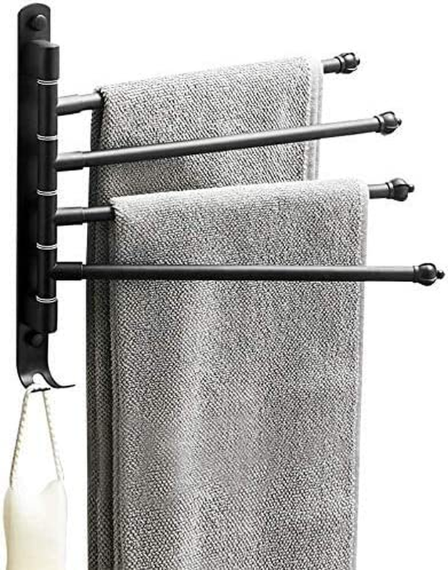 Outdoor Towel Rack Black Bathroom Rack 4Arm Wall Towel Bar for Pool Hot Tub