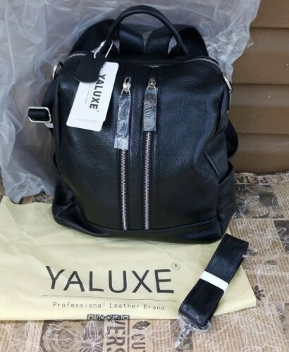 YALUXE Genuine Black Pebbled Leather Fashion Womens Backpack