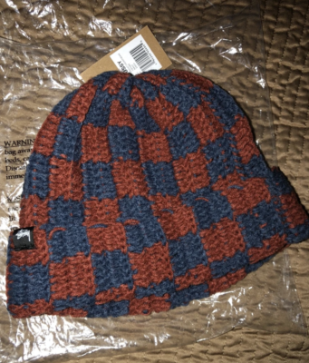 Stussy Crochet Checkered Beanie - Red / Navy | eBay