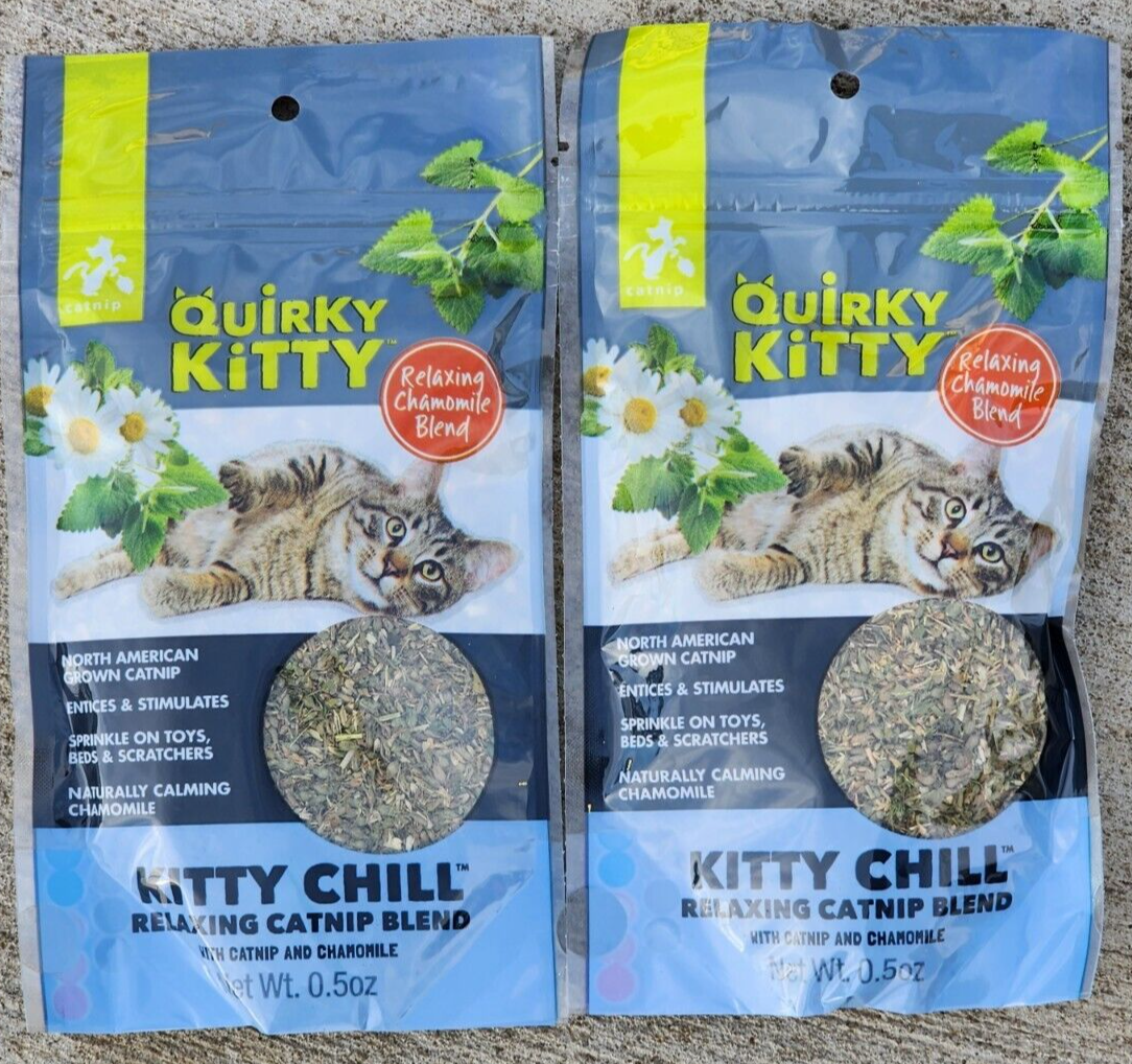 2, 0.5 oz Pkgs Quirky Kitty Kitty Chill Catnip with Chamomile Blend Cat Treats