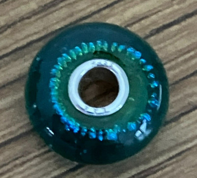 Trollbeads 925 Silver LAA Murano Glass Trace Green Bubble Bead 61356 - EUC