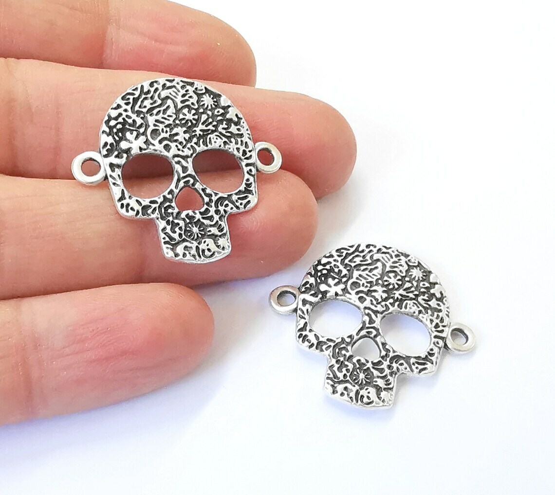 Skull Charms Connector Antique Silver Plated Jewelry Parts