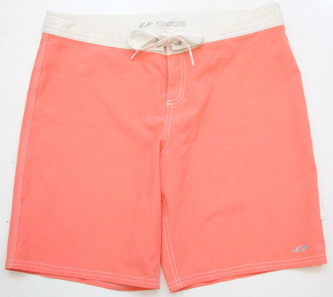 Oxide Swimming Board Shorts Medium Orange Poly Spandex 34 Waist 9.5 Inseam O3