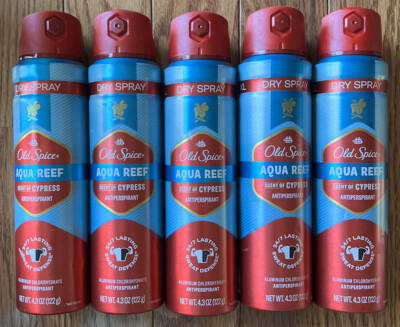 5X Old Spice Men's Antiperspirant Deodorant Dry Spray Aqua Reef 4.3 OZ