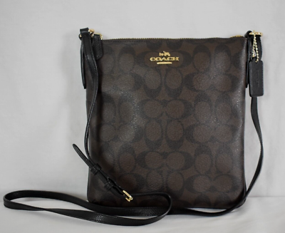 Coach Crossbody Leather Brown And Black Logo Purse With Zipper