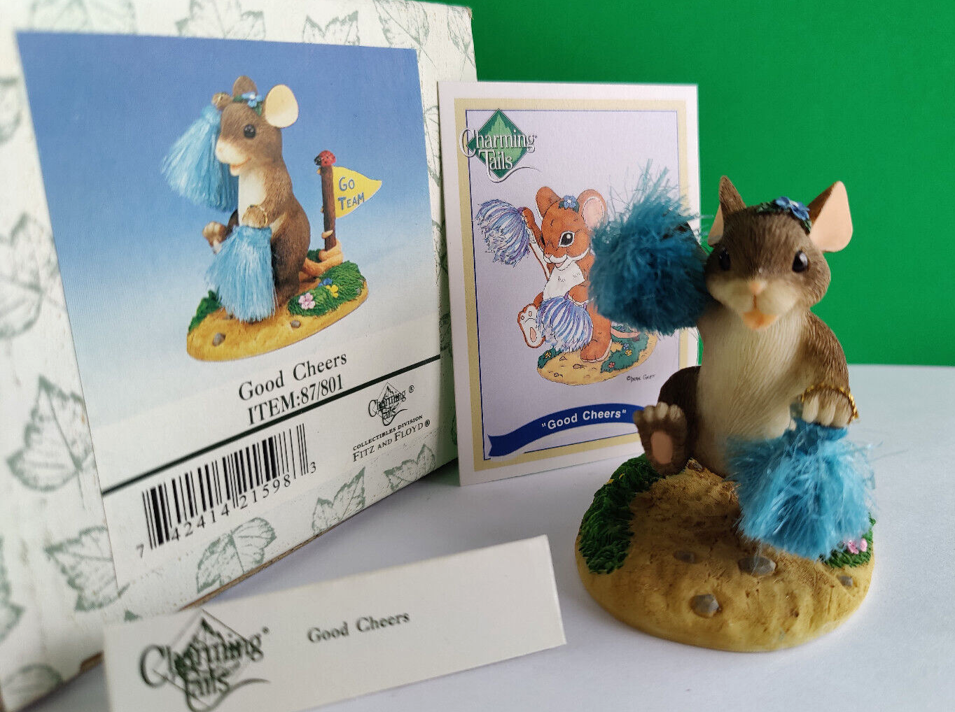 Charming Tails GOOD CHEERS Cheerleader and Trading Card Fitz