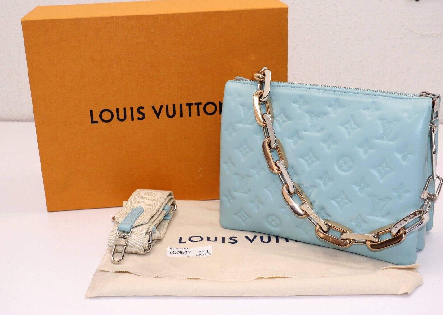 【ルイヴィトン・Louis Vuitton 】Coussin PM M24339 LOUIS VUITTON Coussin PM Monogram Embossed Shoulder Bag Blue