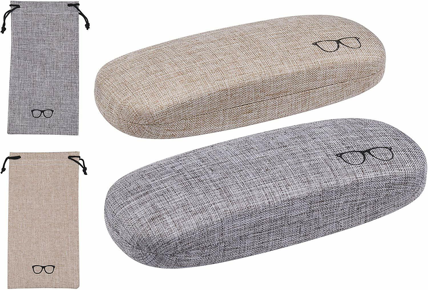 2 Pcs Eyeglass Case, Hard Shell Linen Eye Glass Glasses