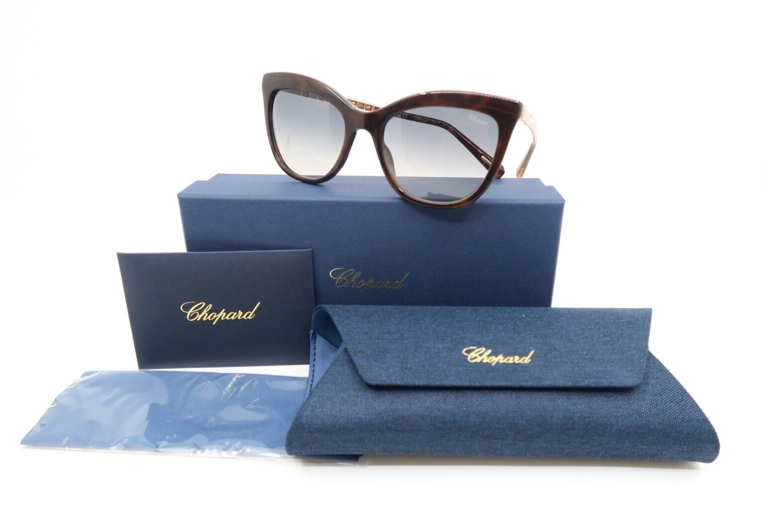 Pre-owned Chopard Sch260s 09xk 54mm. Brown Tortoise/blue Gradient Women's Sunglasses. In Gray
