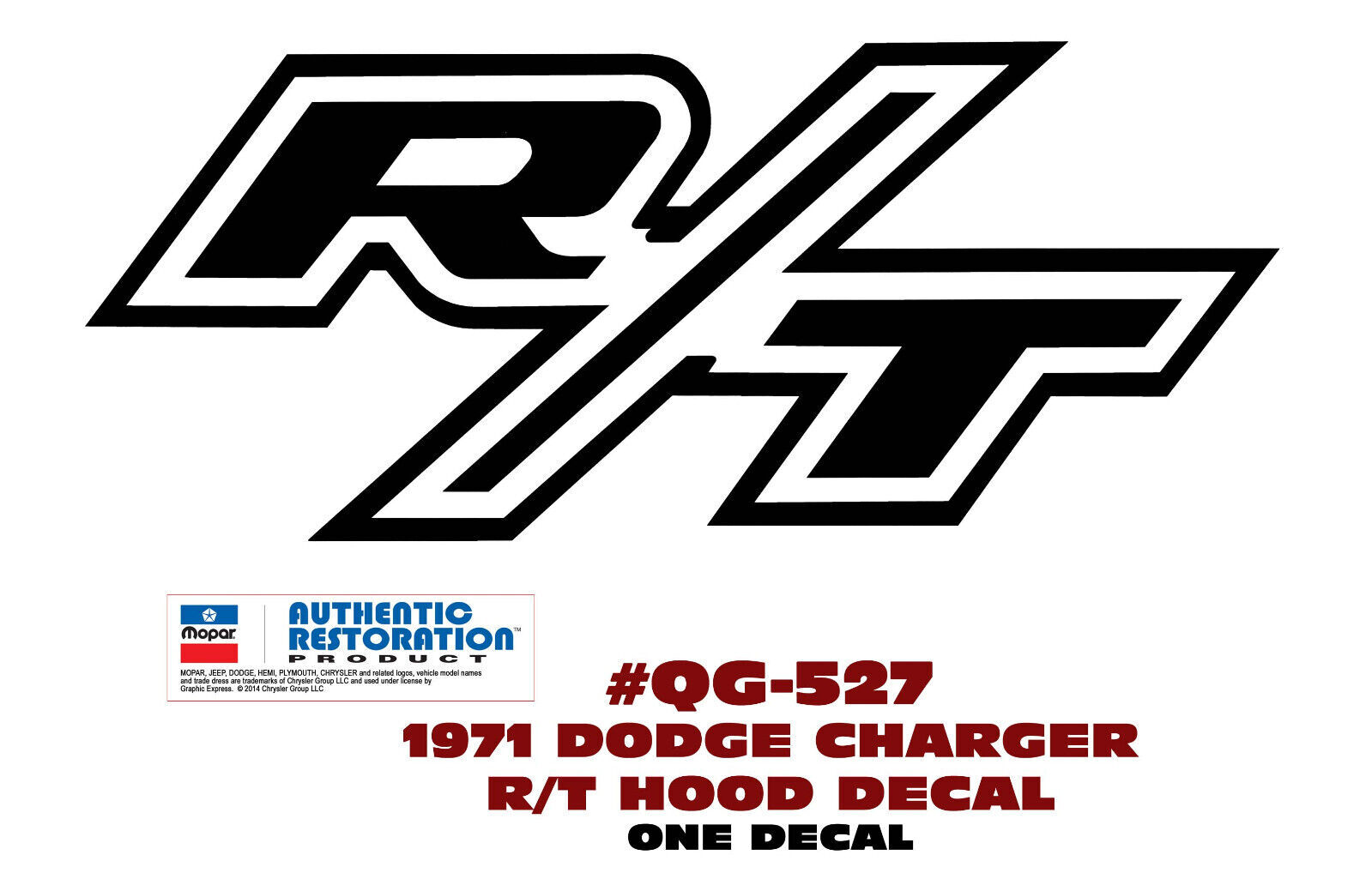 GE-QG-527 1971 DODGE CHARGER - R/T - HOOD DECAL - STICKER