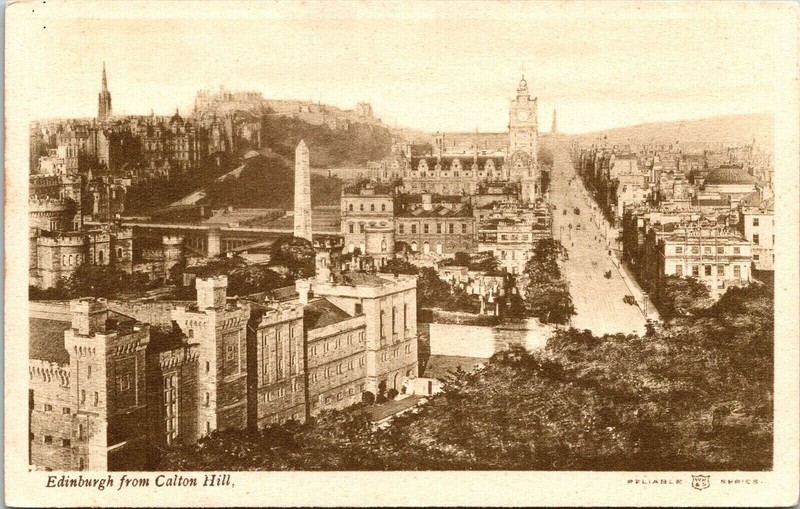 Edinburgh Calton Hill United Kingdom Sepia Clock Tower Monument City Postcard