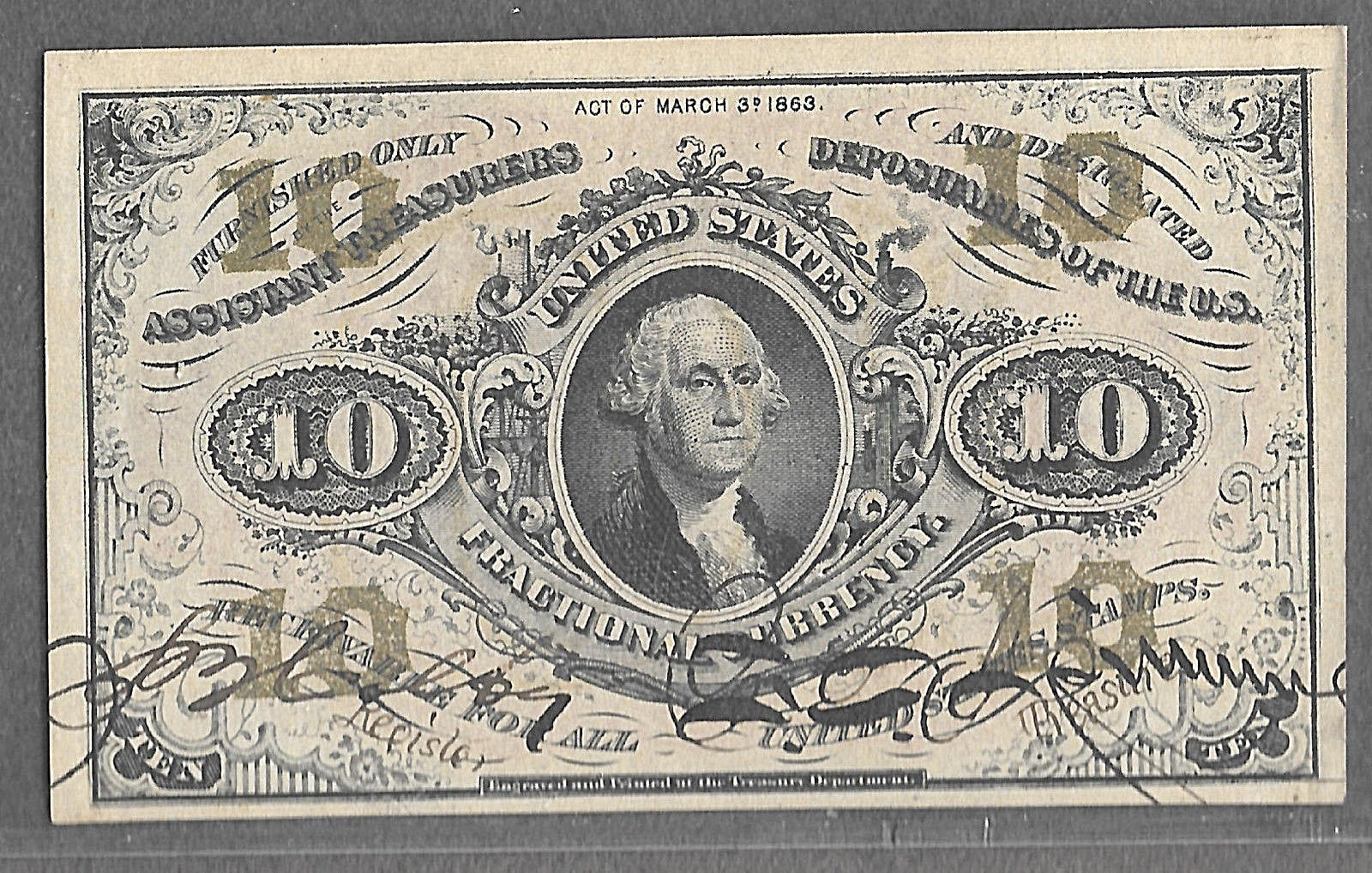 FR 1253 3RD ISSUE 10¢ FRACTIONAL RED BACK C.G.A. 64 HAS IT AS FR 1251