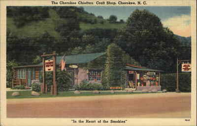 Cherokee North Carolina NC Store Storefront c1940s Linen Postcard
