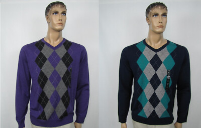 NEW Apt 9 Men's Sweater Merino Argyle V Neck Sizes S, XL, XXL