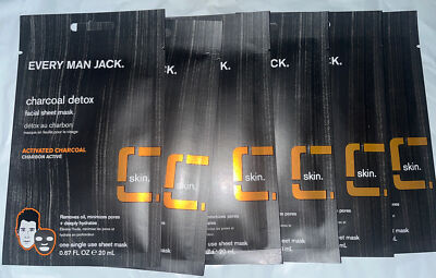 Six Masks -Every Man Jack Facial Sheet MaskAloe Activated Charcoal Face Cleanse