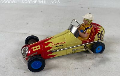 Vintage Champions Racer #98 Pressed Metal Wind Up Race Car Toy- Works