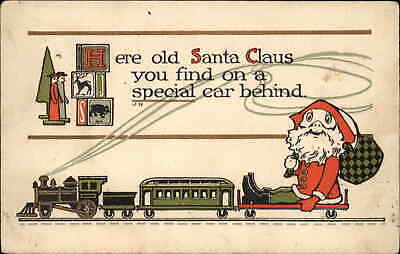 Santa Claus on Miniature Toy Train Set c1910 Vintage Postcard
