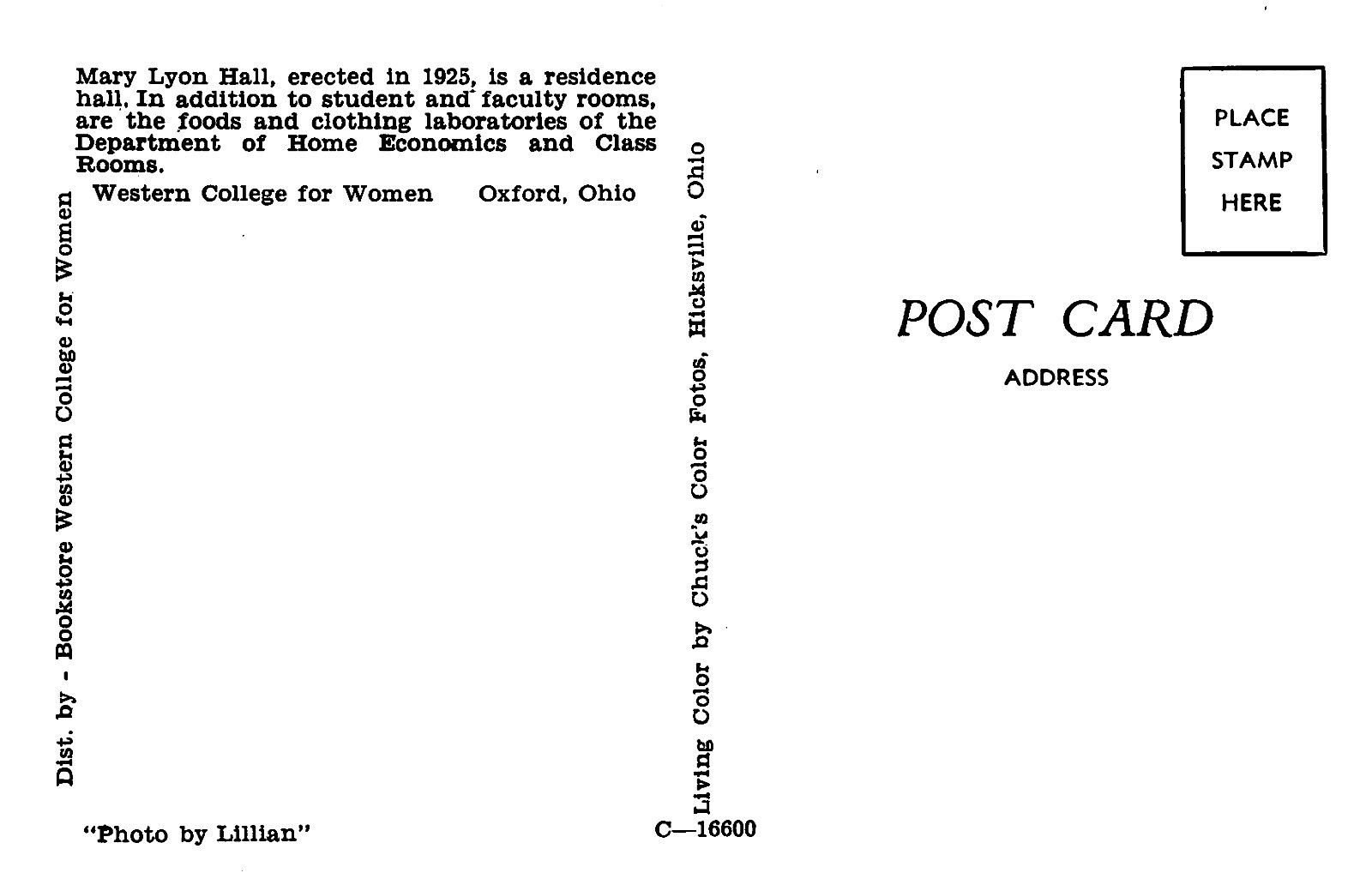 # M954   OXFORD,  OH.   POSTCARD,  WESTERN COLLEGE FOR WOMEN