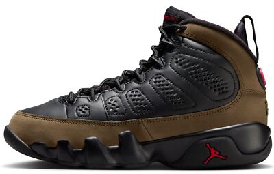 Big Kids Jordan 9 Ретро Черный/Темно-красный-Светло-оливковый (HV4574 030)