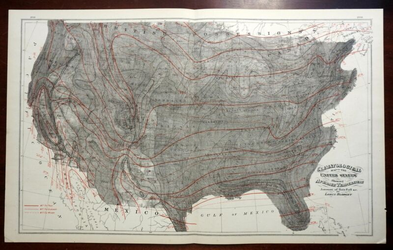 Climatology Map of the United States Average Temp & Rain Fall 1883 large map