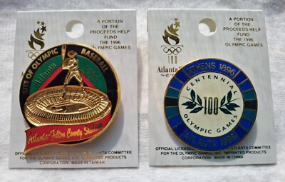 1996 Olympics Baseball Pin Atlanta Fulton Co Stadium & Athens/Atlanta 100 years!