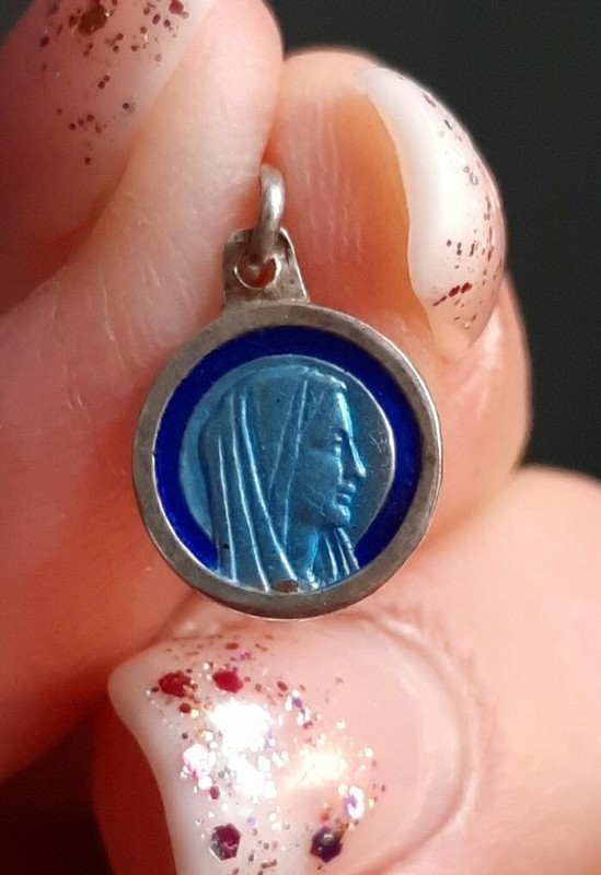 H20i01 MÃ©Daille Religieuse Argent Ã©Mail Bleu 10 Mm Sainte Marie Lourdes 