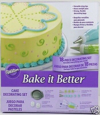 Wilton Cake Decorating Set 18pc Bake it Better 2 Pans Icing Bags with Tips New