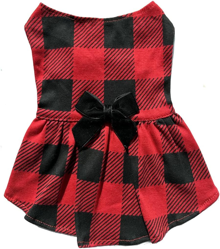 Plaid Pet Christmas Holiday Dress Buffalo Red Black Dog Dresses Clothes for Smal