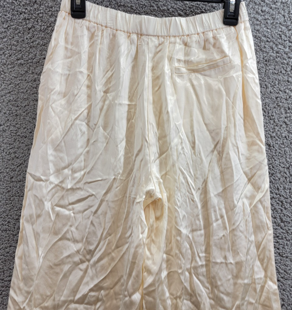 WAYF Fynn Satin Wide Leg Pants Women's S Cream Elastic Waist Pull On Styling~ - Picture 12 of 17