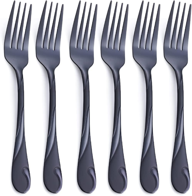 Black Salad Fork Set,  6.9-Inch Stainless Steel Shiny Black 
