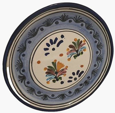 Art. Liceagui Sin Plomo Mexico Vintage Floral Cobalt Blue Pottery Plate 9.5''
