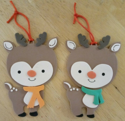 Adorable Reindeer w/scarfs Ornament or Decoration/Handmade/NWOT