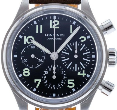 Pre-owned Longines Avigation Big Eye Black Dial Brown Leather Mens Watch 41 L2.816.4.53.2
