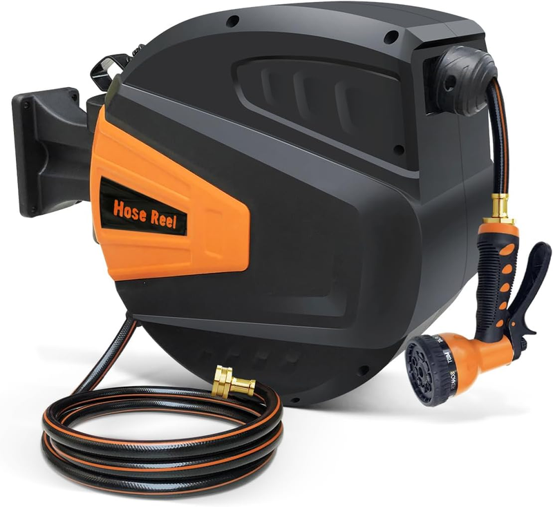 Retractable Garden Hose Reel, 1/2 in X 100 Ft Automatic Rewind Water Hose Reel,