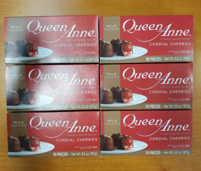 6 Boxes of 10: Queen Anne Milk Chocolate Covered Cordial Cherries (Exp 7/31/24)