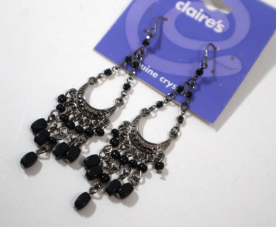 G5 Petite chandelier jet metal black crystal EARRINGS Claire's Jewelry