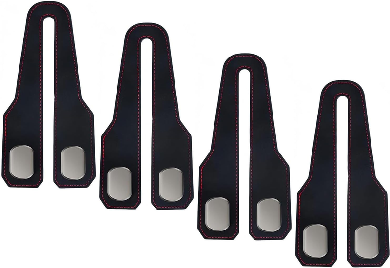 Car Headrest Hooks, 4 Pack Double Leather Hooks, Black