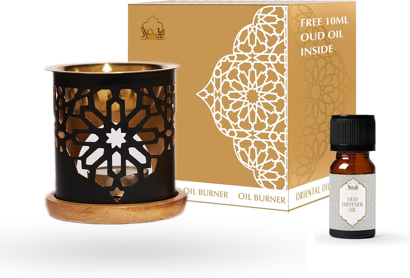 Oil Burner | Brass Burner with Candle | Use for Essential Oil, Aroma Oil, Diffuser Oils | Relax with Home Aromatherapy, for Stress Relief, Meditation, Massage and Home Fragrance, Islamic Gift