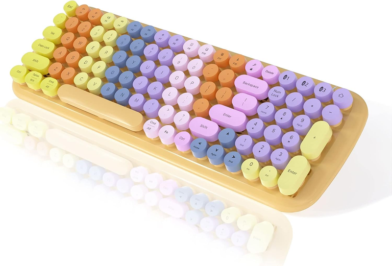 Gradient Colorful Bluetooth Wireless Keyboards, 100Keys Rainbow Colors Retro rou