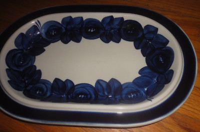 Arabia of Finland Anemone Blue/ White Oval Serving Platter 14 x 9''