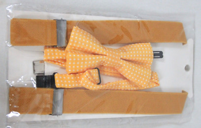 BOYS MUSTARD COLOR PAIR OF SUSPENDERS WITH BOW TIE SET SIZE SMALL NEW IN PACKAGE
