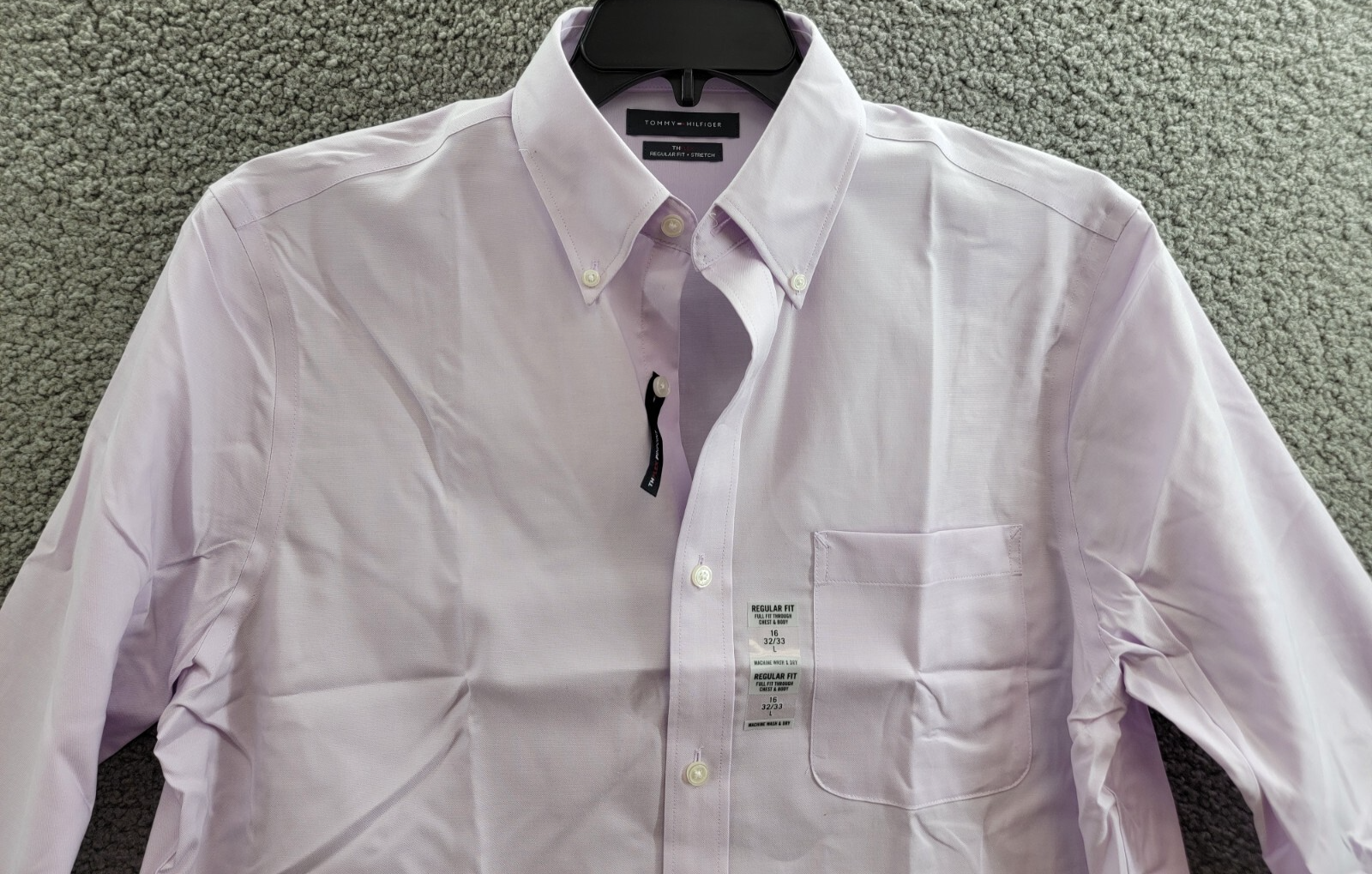 Tommy Hilfiger TH Flex Stretch Pinpoint Oxford Dress Shirt L 32/33 16 Lavender - Picture 3 of 18