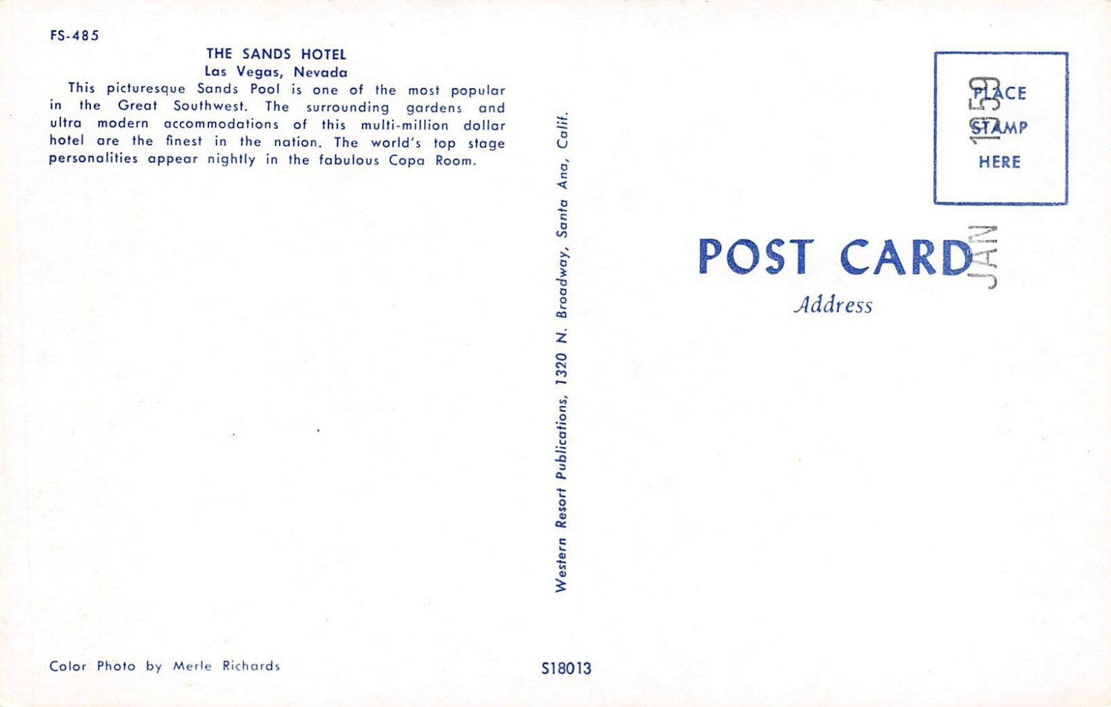 Greeting From The Sands Hotel Guest Pool Scene Las Vegas,NV Vtg 1950's Postcard