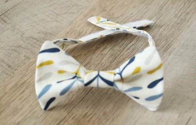 Cream and Blue Bow Tie w/Yellow Boys Size 5-10 Years Adjustable Organic Bowtie