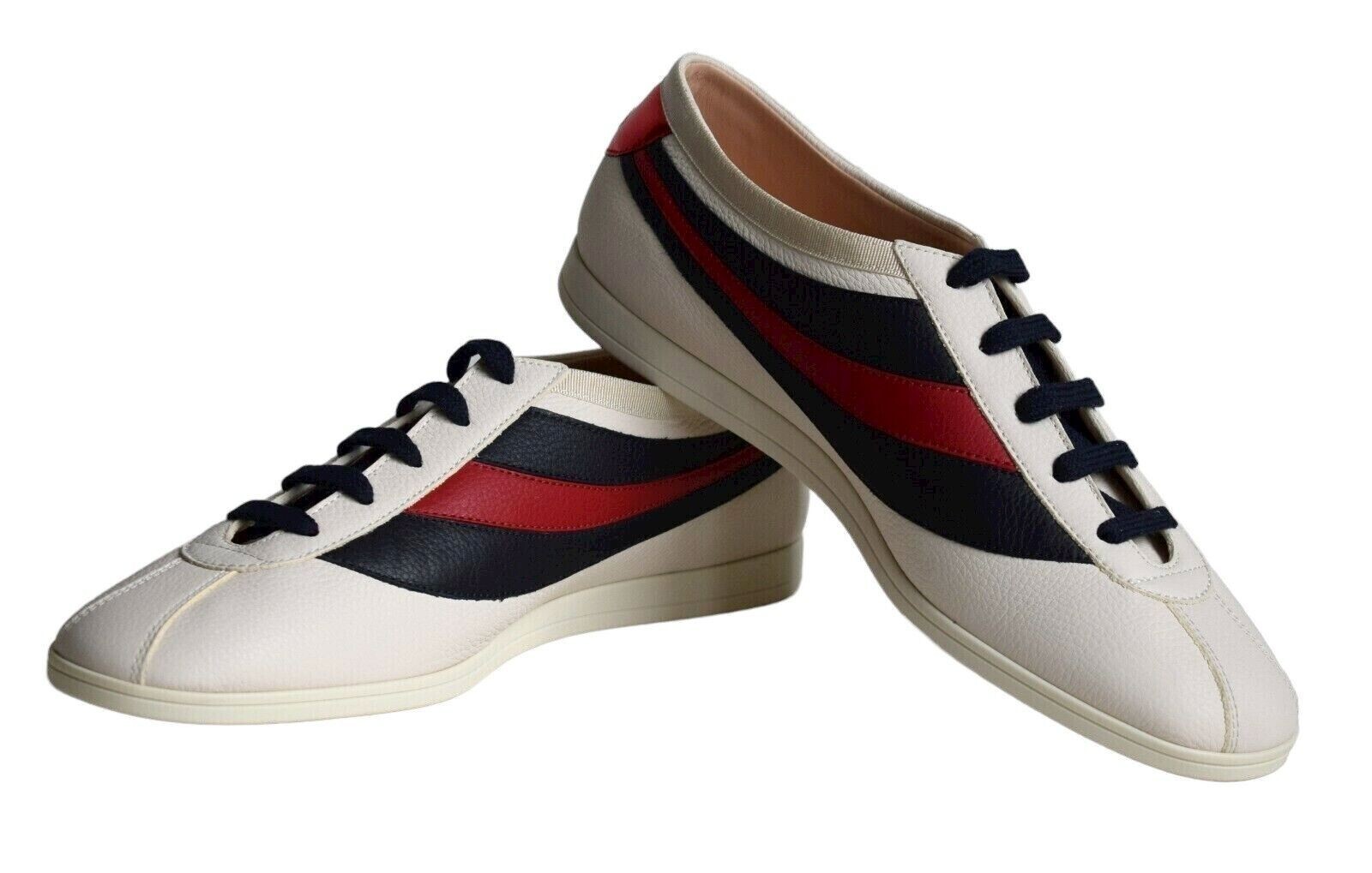 Pre-owned Gucci Luxus Mens Shoes Sneakers Leather White-red-blue Eu 43; Uk 9; Us 9,5