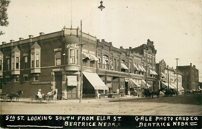 Gale Real Photo Postcard 5th Street looking South from Ella, Beatrice, Nebraska