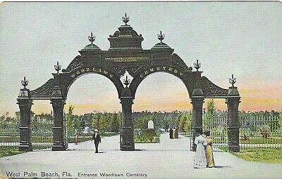 Vintage Florida Linen Postcard West Palm Beach Entrance Woodlawn Cemetery